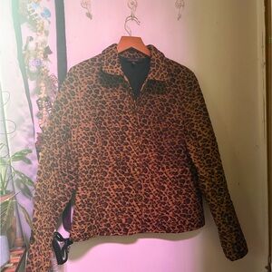 Leopard Print Quilted Jacket - Brown/Black